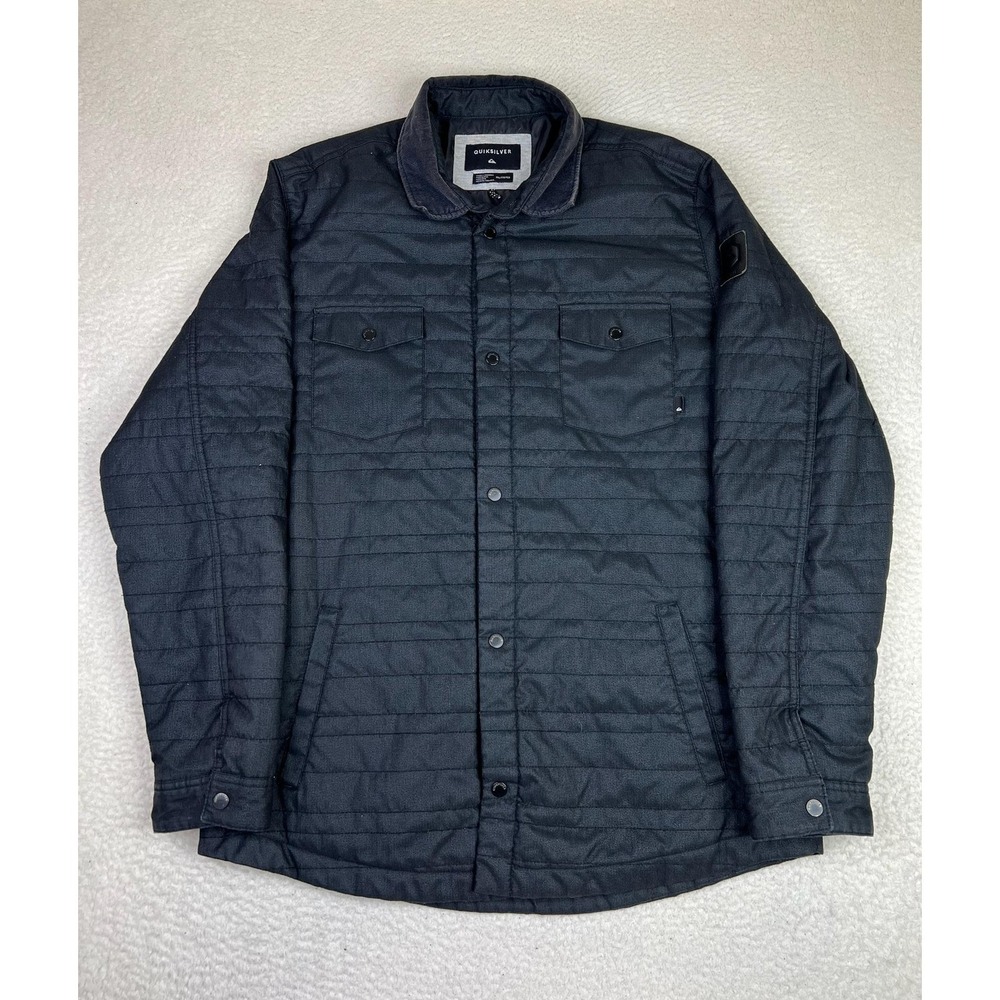 Quiksilver Jacket Mens 2XL Black Quilted Snap Insulated Herringbone EQYJK03534